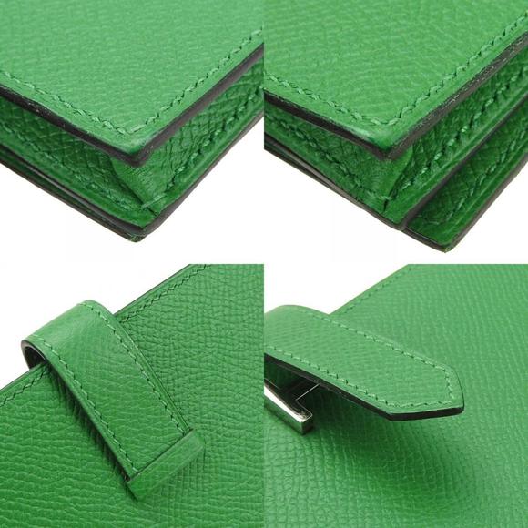 Hermes Long Wallet Bearn Soufflet Veau Epsom Bamboo Green Bi-fold Women's Men... - Picture 6 of 11